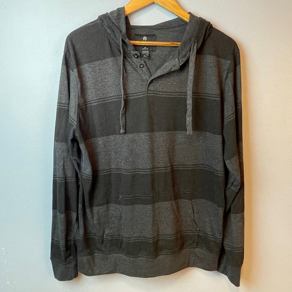 Men's Shouthouse Henley Hoodie Black Stripe Medium